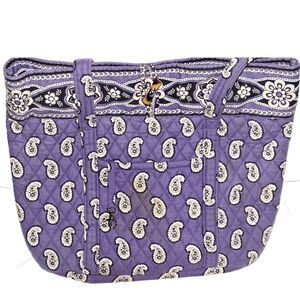 Vera Bradley Retired Simply Violet Large Purple Paisley Six Pouches Tote Bag